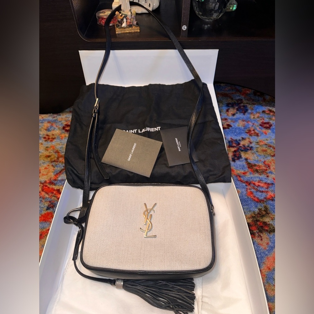 Authentic Saint Laurent Linen Canvas Lou Bag